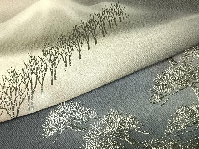 平和屋着物▽訪問着　単衣　手描き　風景樹林文　暈し染め　正絹　逸品　AAAV2817fy