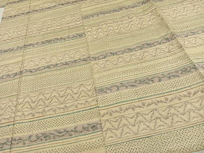 平和屋着物▽上質な紬 単衣 横段文 正絹 逸品 AAAV2818fy