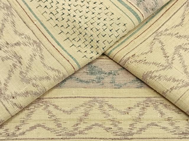 平和屋着物▽上質な紬 単衣 横段文 正絹 逸品 AAAV2818fy