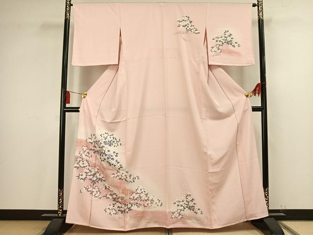 平和屋着物▽訪問着 単衣 草花文 暈し染め 金彩 正絹 逸品 未使用 AAAV2820fy