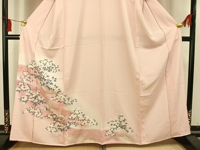 平和屋着物▽訪問着 単衣 草花文 暈し染め 金彩 正絹 逸品 未使用 AAAV2820fy