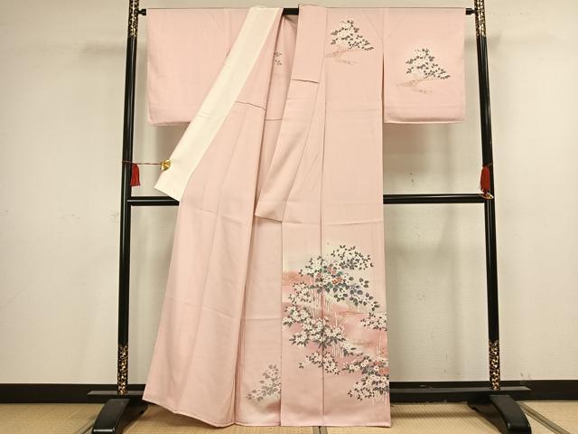 平和屋着物▽訪問着 単衣 草花文 暈し染め 金彩 正絹 逸品 未使用 AAAV2820fy