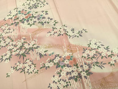 平和屋着物▽訪問着 単衣 草花文 暈し染め 金彩 正絹 逸品 未使用 AAAV2820fy