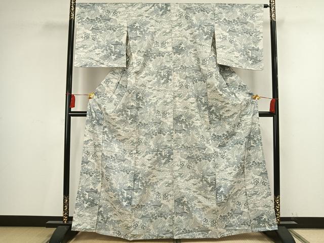 平和屋着物▽本場染大島紬 単衣 風景草木文 正絹 逸品 AAAV2821fy