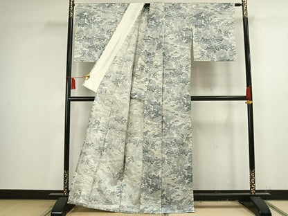 平和屋着物▽本場染大島紬 単衣 風景草木文 正絹 逸品 AAAV2821fy