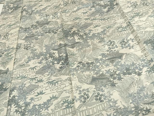 平和屋着物▽本場染大島紬 単衣 風景草木文 正絹 逸品 AAAV2821fy