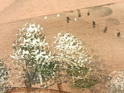 平和屋着物▽訪問着 単衣 紬地 手描き 風景樹林文 暈し染め 正絹 逸品 AAAV2822fy