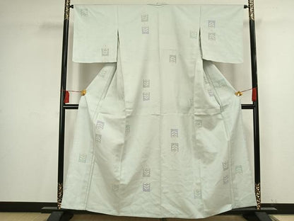 平和屋着物▽上質な紬 単衣 色紙草花文 正絹 逸品 未使用 AAAV2823fy