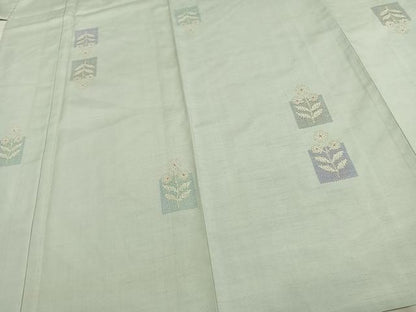 平和屋着物▽上質な紬 単衣 色紙草花文 正絹 逸品 未使用 AAAV2823fy