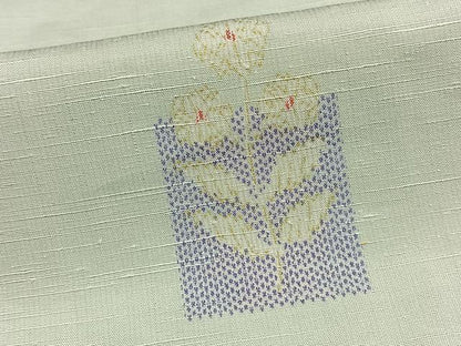 平和屋着物▽上質な紬 単衣 色紙草花文 正絹 逸品 未使用 AAAV2823fy