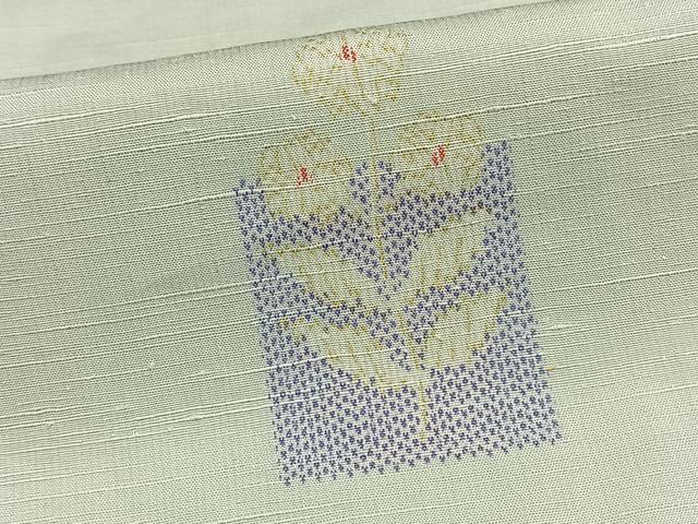 平和屋着物▽上質な紬 単衣 色紙草花文 正絹 逸品 未使用 AAAV2823fy