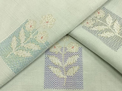 平和屋着物▽上質な紬 単衣 色紙草花文 正絹 逸品 未使用 AAAV2823fy