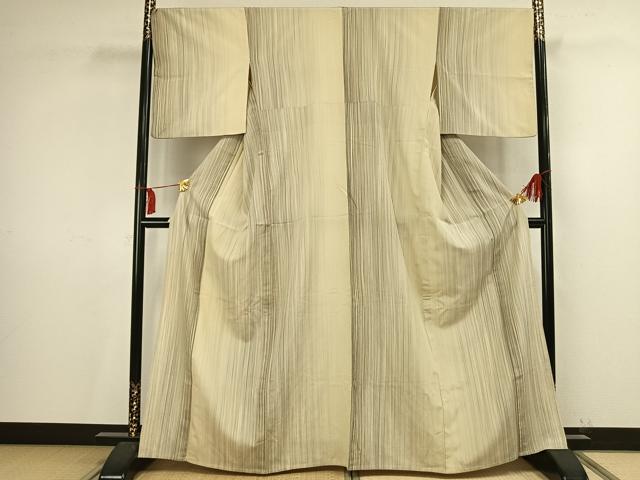 平和屋着物▽本塩沢 やまだ織 200色 単衣 縞 さが美扱い 正絹 逸品 AAAV2824fy