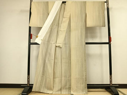 平和屋着物▽本塩沢 やまだ織 200色 単衣 縞 さが美扱い 正絹 逸品 AAAV2824fy