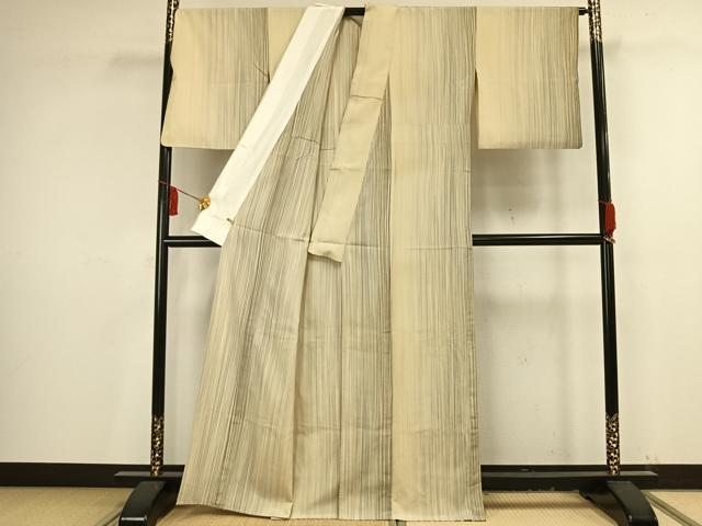 平和屋着物▽本塩沢 やまだ織 200色 単衣 縞 さが美扱い 正絹 逸品 AAAV2824fy