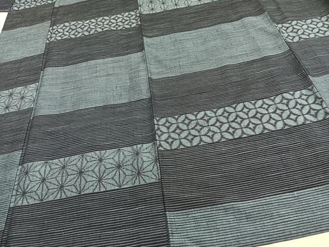 平和屋着物▽上質な紬 単衣 横段文 正絹 逸品 未使用 AAAV2825fy