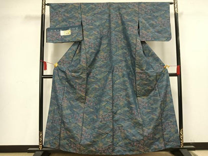 平和屋着物▽本場大島紬　単衣　草花文　証紙付き　正絹　逸品　AAAV2827fy