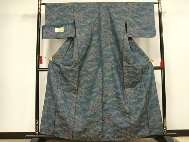 平和屋着物▽本場大島紬　単衣　草花文　証紙付き　正絹　逸品　AAAV2827fy