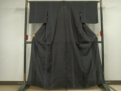 平和屋着物▽結城ちぢみ 単衣 幾何学間道 正絹 逸品 AAAV2828fy