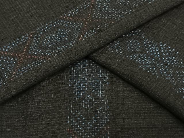 平和屋着物▽結城ちぢみ 単衣 幾何学間道 正絹 逸品 AAAV2828fy