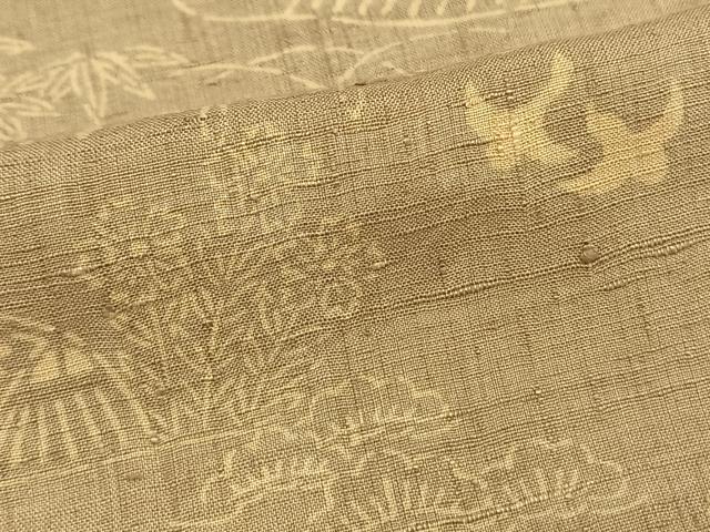 平和屋着物▽上質な紬　単衣　型染め　風景花鳥文　正絹　逸品　AAAV2829fy