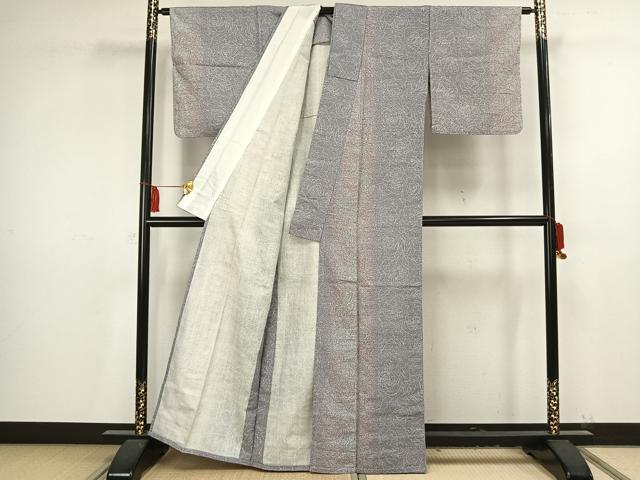 平和屋着物▽上質な紬 単衣 花尽くし 正絹 逸品 AAAV2830fy
