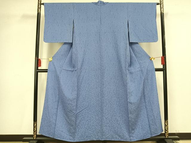 平和屋着物▽上質な色無地 単衣 草花文 青藤色 正絹 逸品 AAAV2833fy