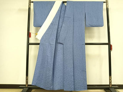 平和屋着物▽上質な色無地 単衣 草花文 青藤色 正絹 逸品 AAAV2833fy