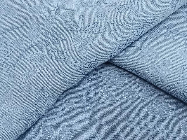 平和屋着物▽上質な色無地 単衣 草花文 青藤色 正絹 逸品 AAAV2833fy