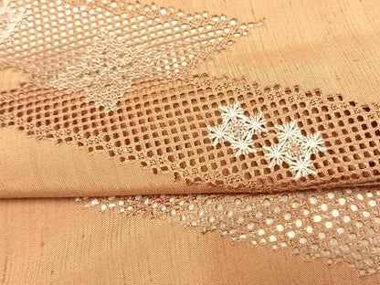 平和屋着物▽訪問着 単衣 紬地 刺繍 稲妻取り花文 正絹 逸品 AAAV2836fy