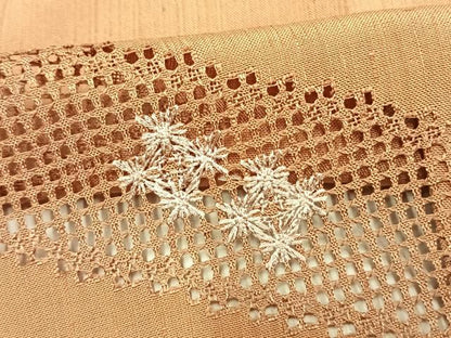 平和屋着物▽訪問着 単衣 紬地 刺繍 稲妻取り花文 正絹 逸品 AAAV2836fy