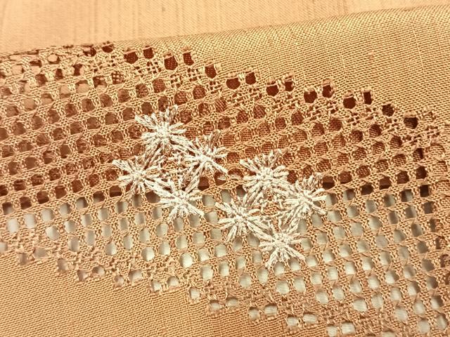 平和屋着物▽訪問着 単衣 紬地 刺繍 稲妻取り花文 正絹 逸品 AAAV2836fy
