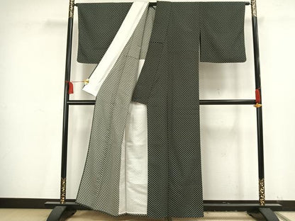 平和屋着物▽上質な小紋 単衣 千鳥格子 黒地 正絹 逸品 AAAV2840fy