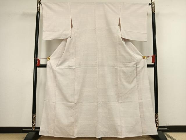 平和屋着物▽本塩沢　単衣　110亀甲　横段文　正絹　逸品　AAAV2842fy