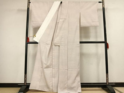 平和屋着物▽本塩沢　単衣　110亀甲　横段文　正絹　逸品　AAAV2842fy