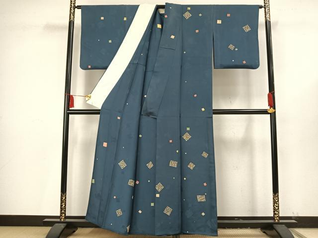 平和屋着物▽訪問着 単衣 色紙散らし文 正絹 逸品 AAAV2843fy