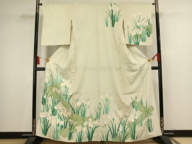 平和屋着物▽訪問着　単衣　手描き　八つ橋　正絹　逸品　AAAV2844fy
