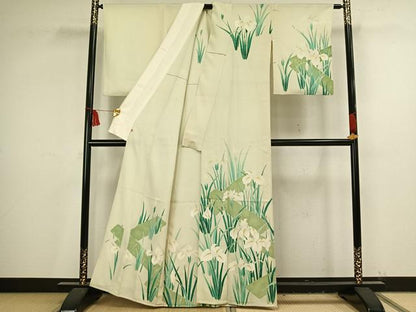 平和屋着物▽訪問着　単衣　手描き　八つ橋　正絹　逸品　AAAV2844fy