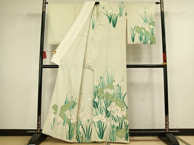 平和屋着物▽訪問着　単衣　手描き　八つ橋　正絹　逸品　AAAV2844fy