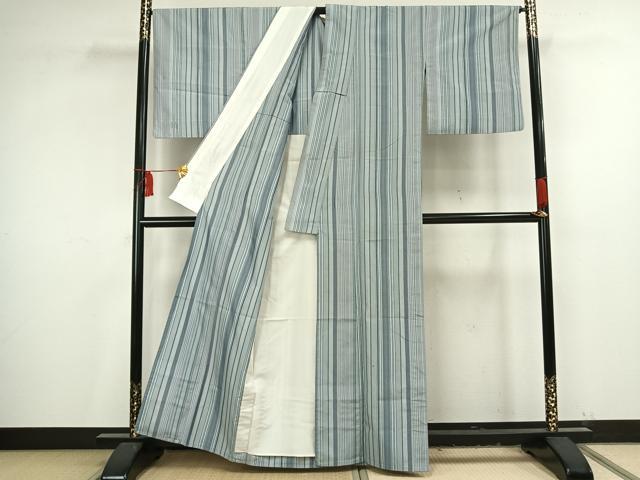平和屋着物▽お召 単衣 縞 正絹 逸品 AAAV2845fy