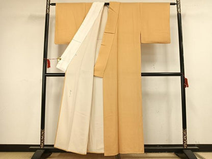 平和屋着物▽川村久宣 江戸小紋 単衣 型友禅 万筋 オレンジ×白 正絹 逸品 AAAV2849fy