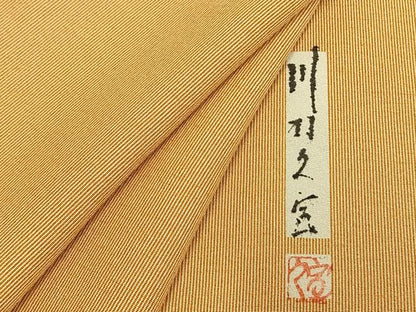 平和屋着物▽川村久宣 江戸小紋 単衣 型友禅 万筋 オレンジ×白 正絹 逸品 AAAV2849fy
