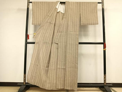 平和屋着物▽上質な小紋 単衣 縮織 縞 綿 逸品 AAAV2850fy