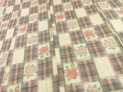 平和屋着物▽上質な紬 単衣 市松草花文 正絹 逸品 AAAV2851fy