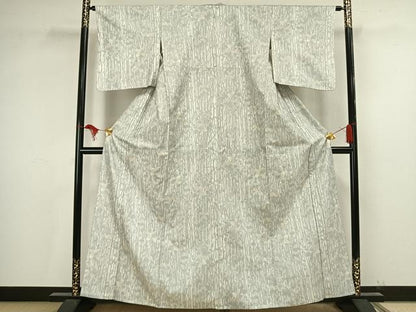 平和屋着物▽上質な紬 単衣 枝葉文 正絹 逸品 AAAV2853fy
