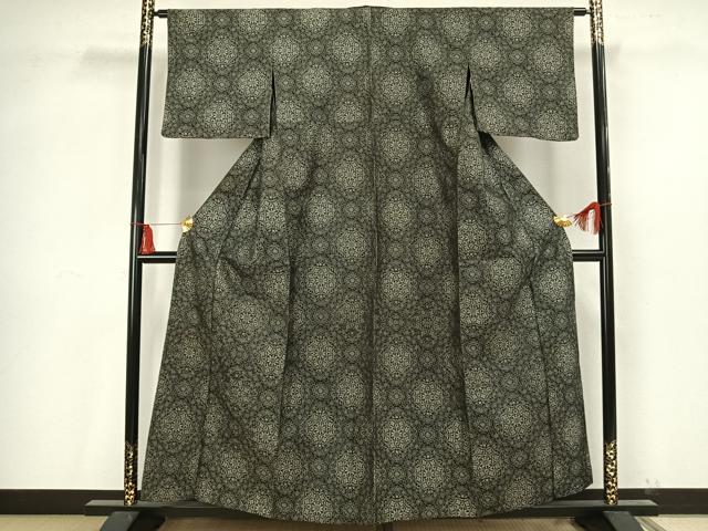 平和屋着物▽お召 単衣 吉祥花文 黒地 正絹 逸品 AAAV2854fy