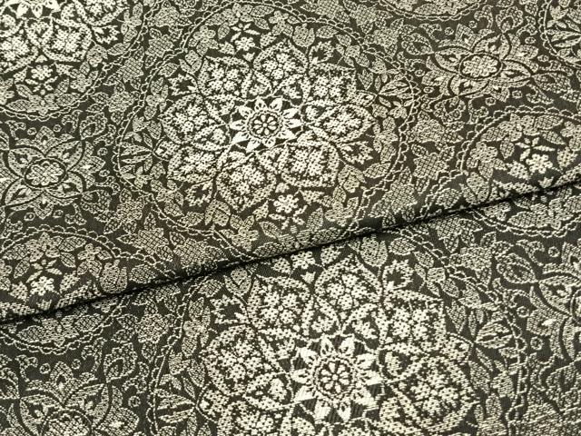 平和屋着物▽お召 単衣 吉祥花文 黒地 正絹 逸品 AAAV2854fy