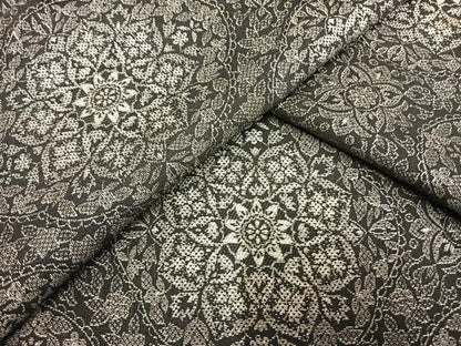 平和屋着物▽お召 単衣 吉祥花文 黒地 正絹 逸品 AAAV2854fy
