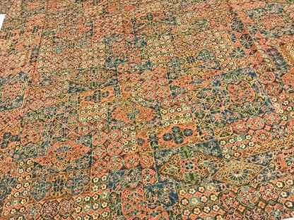 平和屋着物▽上質な小紋 単衣 紬地 更紗花文 正絹 逸品 AAAV2856fy