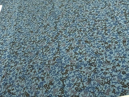 平和屋着物▽上質な小紋 単衣 紬地 型染め 草花文 藍 正絹 逸品 AAAV2857fy
